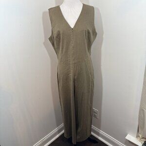 TAHARI Women Linen Blend Romper 12 Olive Green Sleeveless V-Neck Missing Belted